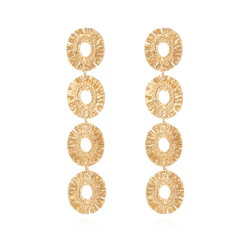 Vintage Lange Goldene Legierung Ohrhänger Mit Verknüpften Hohlrunden Ringen Und Strahlender Textur Geometrischer Modeschmuck Für Frauen