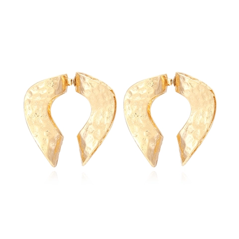 Pendientes De Textura De Metal Martillado Forma De Corazón Hueco Doble Capa Joyas Geométricas Para Mujeres Color Dorado