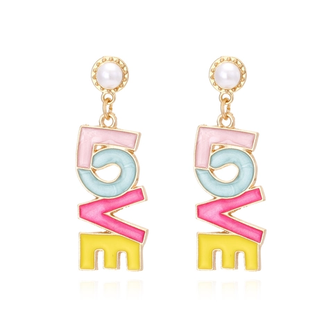 Love Letter Hängeohrringe Mit Kunstperlen Und Buntem Emaille Legierung Süßer Modeschmuck Für Damen