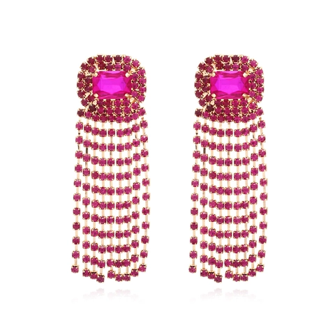 Luxurious Tassel Drop Earrings Colorful Rhinestone Fringe Long Dangle Gold Alloy Vintage Party Glamorous For Women