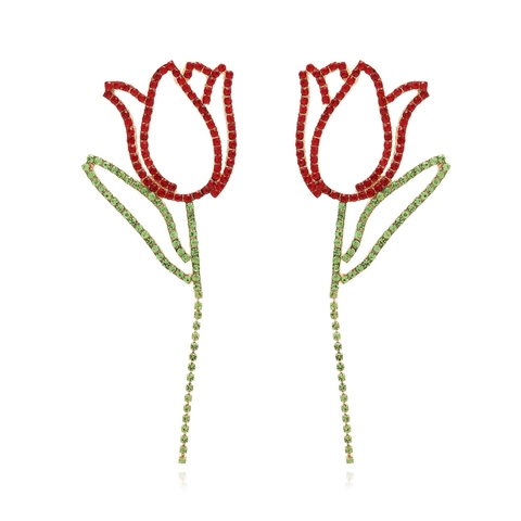 Tulip Flower Dangle Earrings Alloy Multi Color Rhinestone Long Tassel Sparkling Luxury Fashion Jewelry For Women