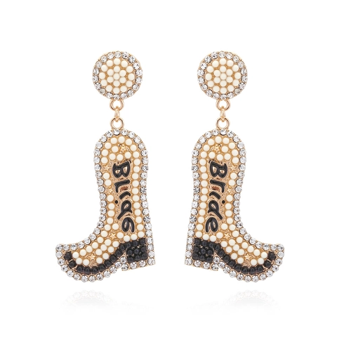 Pendientes De Bota De Vaquero Aleación Strass Cuentas Bride Letras Estilo Occidental Boda Fiesta Joyas Para Mujer