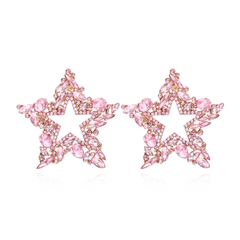Orecchini A Lobo Pentagramma Grandi Lega Strass Stella Svuotata Scintillante Moda Gioielli Di Lusso Per Donne Ragazze Colorato