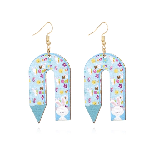 Hase Kaninchen Holz Ohrhänger Neuheit U-Förmig Bleistift Bedruckt Bunt Ostern Schmuck Für Damen