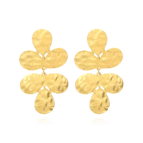Gehämmerte Blatt Ohrhänger Zinklegierung Mehrlagige Kleeblatt Form Vintage Statement Schmuck Für Damen