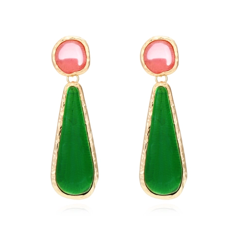 Klassische Lange Tropfenohrringe Retro Rosa Grünes Harz Geometrische Gehämmert Legierung Ohrhänger Schmuck Mode Für Frauen