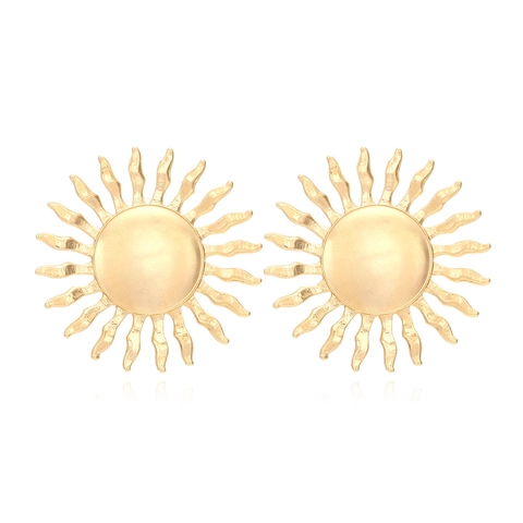 Sunburst Stud Earrings Vintage Alloy Sunflower Design Large Statement Exaggerated Geometric Jewelry For Women