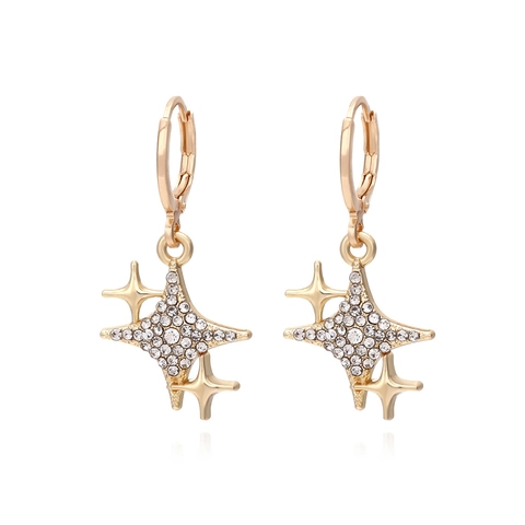 Stern Hoop Ohrringe Legierung Vergoldet Mit Strass Elegant Minimalistisch Sternenschliff Ohrhänger Für Damen