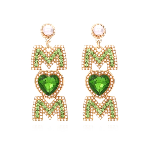 Orecchini Pendenti Mamma Cuore Lettera Lega Zinco Strass Imitazione Perla Artificial Verticale Regalo Festa Della Mamma Elegante Donna Moda