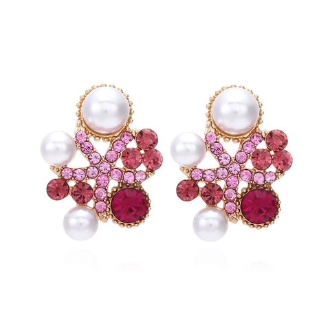 Orecchini A Lobo A Fiore Vintage Lega Strass Colorati E Imitazione Perla Artificial Gioielli Di Lusso Esagerati Per Donne