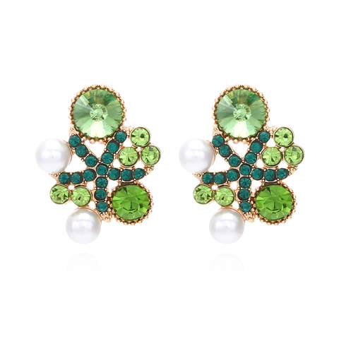 Orecchini A Lobo A Fiore Vintage Lega Strass Colorati E Imitazione Perla Artificial Gioielli Di Lusso Esagerati Per Donne