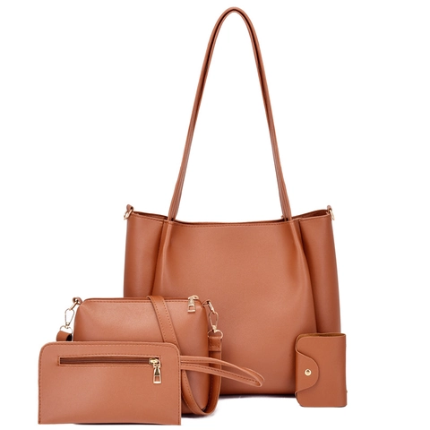 Women Handbag Composite PU Leather Large Tote And Crossbody And Wallet And Card Holder Elegant Commuter Solid Color
