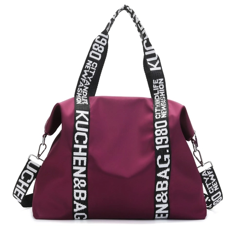 Large Capacity Waterproof Nylon Travel Bag Women Casual Tote Bag Letter Print Webbing Straps Fitness Shoulder Handbag