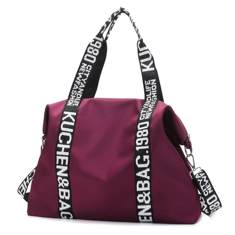 Large Capacity Waterproof Nylon Travel Bag Women Casual Tote Bag Letter Print Webbing Straps Fitness Shoulder Handbag