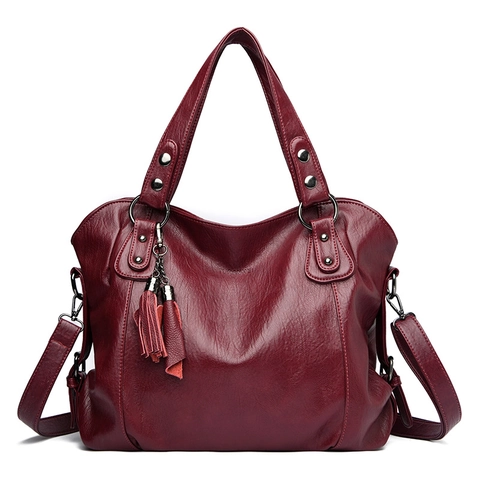 Damen Vintage PU Leder Fransen Umhängetasche Große Kapazität Shopper Handtasche Mit Nieten Verstellbarer Riemen Für Den Alltag