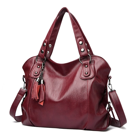 Damen Vintage PU Leder Fransen Umhängetasche Große Kapazität Shopper Handtasche Mit Nieten Verstellbarer Riemen Für Den Alltag