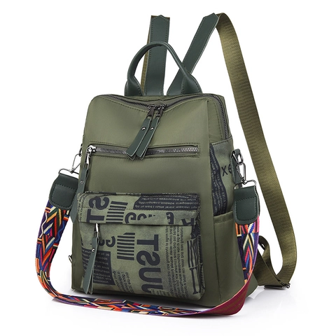 Mochila Mujer Tela Oxford Impresión Periódico Correa Tejida Colorida Informal Antirrobo Viaje Bolso Hombro Gran Capacidad