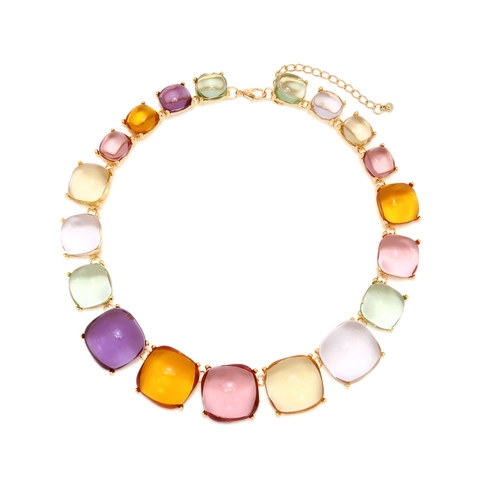 Collar Gargantilla Geométrico Cuadrado De Resina Con Piedras Incrustadas Aleación De Zinc Bañado En Oro Color De Contraste Joyería Para Mujeres