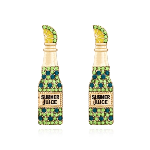 Sommer Saftflasche Hängeohrringe Legierung Straß Emaille Zitronenscheibe Kreativer Neuheit Schmuck Für Damen