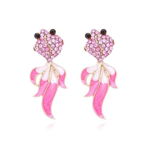 Goldfisch Ohrstecker Legierung Emaille Strass Rosa Weiß Tier Cartoon Mode Schmuck Für Damen