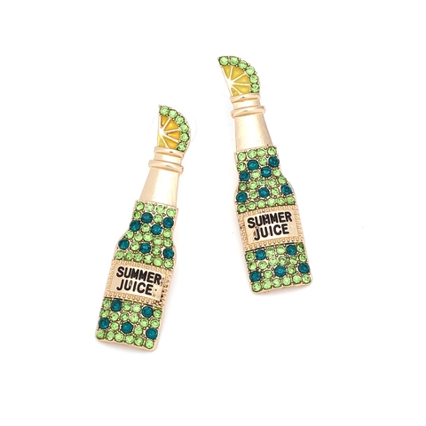 Sommer Saftflasche Hängeohrringe Legierung Straß Emaille Zitronenscheibe Kreativer Neuheit Schmuck Für Damen