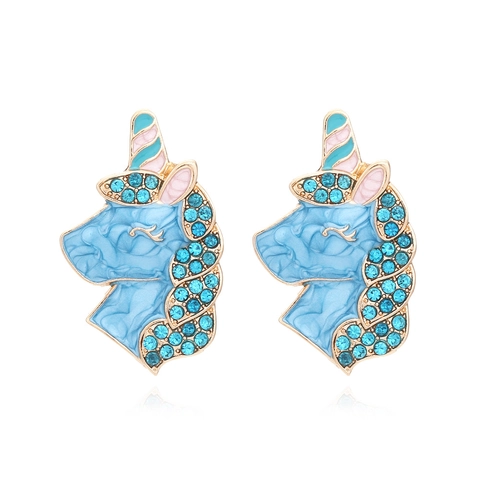 Süße Einhorn Ohrstecker Legierung Emaille Strass Bunte Marmor Textur Verträumter Modeschmuck Für Frauen Mädchen