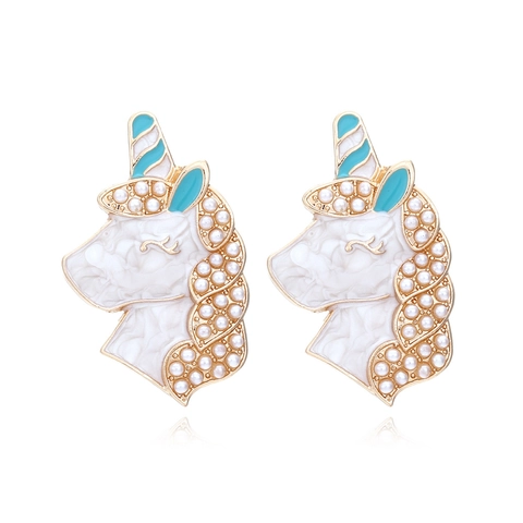 Süße Einhorn Ohrstecker Legierung Emaille Strass Bunte Marmor Textur Verträumter Modeschmuck Für Frauen Mädchen