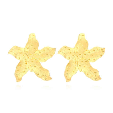 Large Alloy Flower Statement Earrings Textured Hammered Metal Vintage Floral Studs For Women