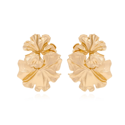 Large Floral Leaf Dangle Earrings Exaggerated Wrinkled Metal Alloy Statement Jewelry For Women Retro Party Accessories