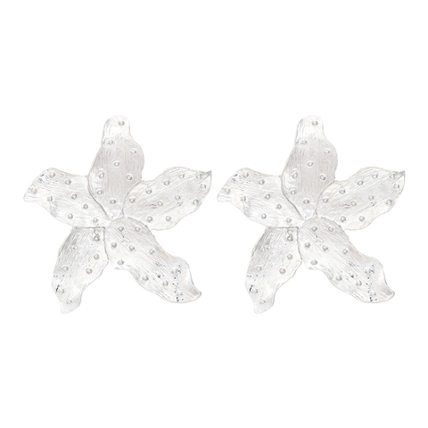 Large Alloy Flower Statement Earrings Textured Hammered Metal Vintage Floral Studs For Women