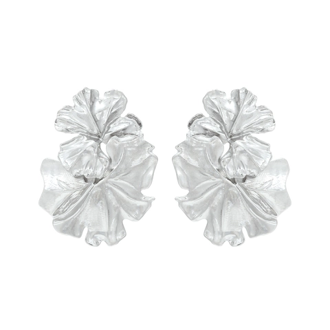 Large Floral Leaf Dangle Earrings Exaggerated Wrinkled Metal Alloy Statement Jewelry For Women Retro Party Accessories
