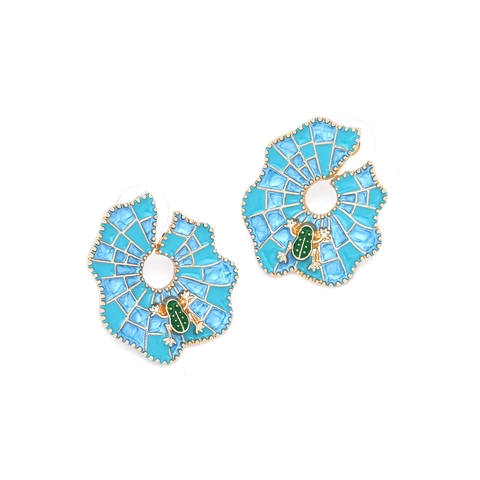 Creative Lotus Leaf Frog Stud Earrings Enamel Alloy Drip Oil Grid Texture Animal Theme Jewelry For Women