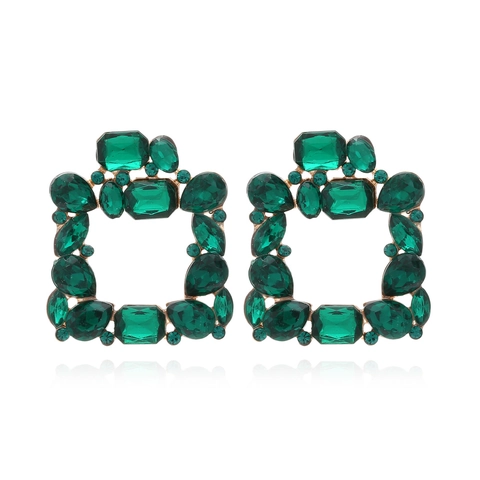 Luxury Alloy Rhinestone Square Geometric Earrings For Women Vintage Crystal Dangle Earrings Fashion Party Jewelry Gift