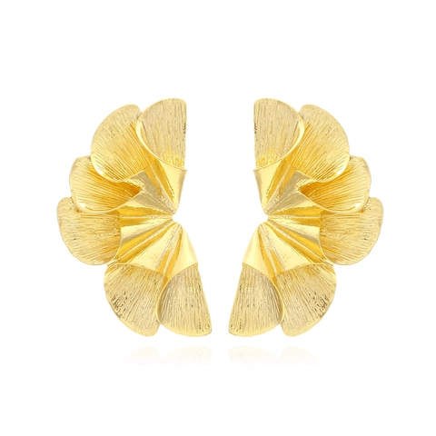 Waaievormige Blad Legering Oorbellen Retro Boheems Statement Extra Groot Geborstelde Metaaltextuur Sieraden Voor Dames