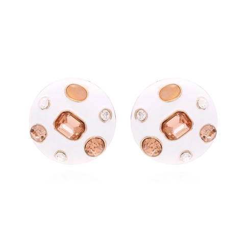 Vintage Round Stud Earrings Alloy Enamel Rhinestone Crystal Geometric Colorful Retro Fashion Jewelry For Women