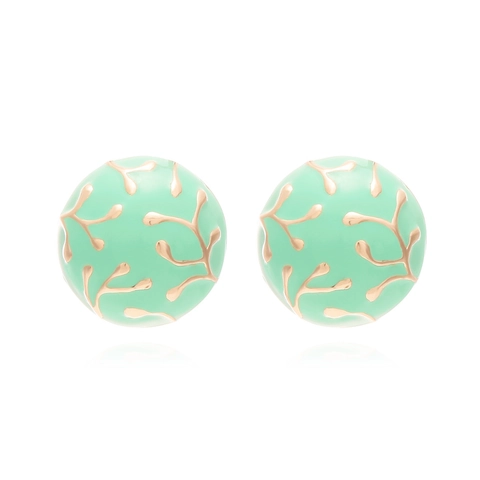 Orecchini A Lobo Rotondi Lega Smalto Verde Menta Stile Corte Vintage Trama Ramo Design Floreale Elegante Per Donna
