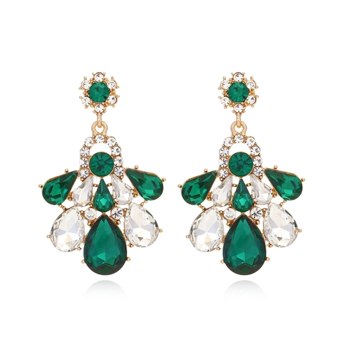 Pendientes Colgantes Vintage Cristal Verde Esmeralda Flor Gota Aleación De Zinc Diamantes De Imitación Para Mujeres Fiesta Lujo