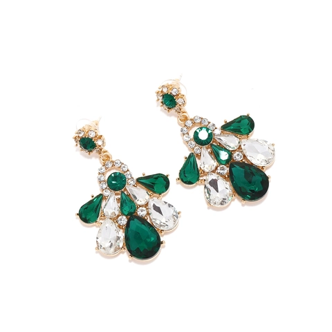 Drop Earrings Vintage Emerald Green Glass Flower Teardrop Zinc Alloy Rhinestone For Women Luxury Party