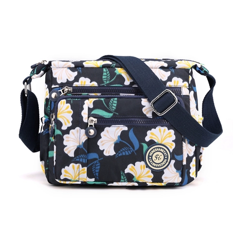 Damen Umhängetasche Wasserdichtes Nylon Oxford Mehrschichtiger Reißverschluss Blumenmuster Lässige Schultertasche Verstellbarer Gurt