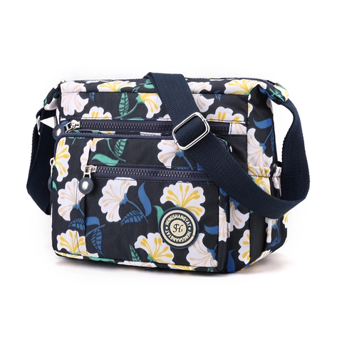 Damen Umhängetasche Wasserdichtes Nylon Oxford Mehrschichtiger Reißverschluss Blumenmuster Lässige Schultertasche Verstellbarer Gurt