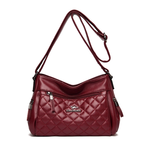 Damen Gesteppte PU Leder Umhängetasche Mode Lingge Crossbody Tasche Mehrere Taschen Große Kapazität Handtasche Mit Känguru Logo