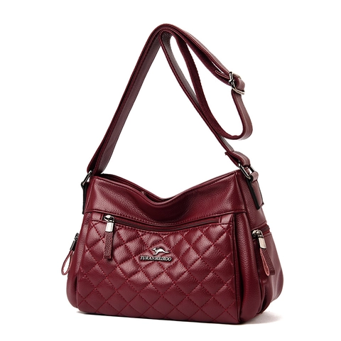 Damen Gesteppte PU Leder Umhängetasche Mode Lingge Crossbody Tasche Mehrere Taschen Große Kapazität Handtasche Mit Känguru Logo