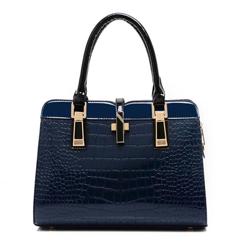Women Handbag Tote Shoulder Bag Croc Embossed PU Patent Leather Gold Hardware Crossbody Elegant Business Fashion