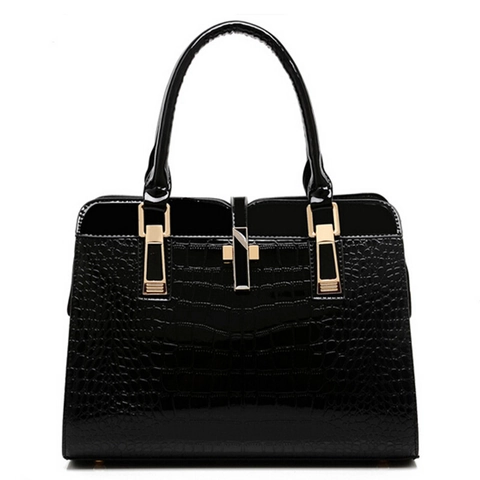 Women Handbag Tote Shoulder Bag Croc Embossed PU Patent Leather Gold Hardware Crossbody Elegant Business Fashion
