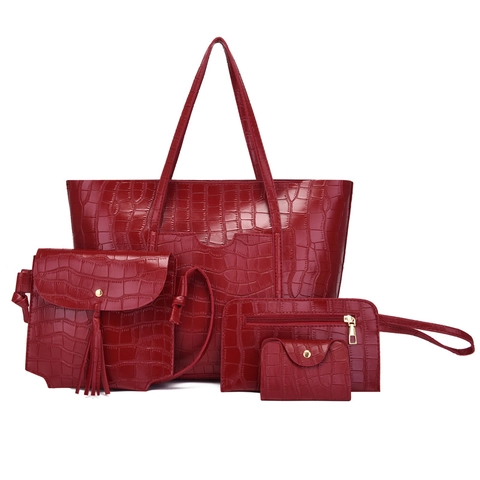 Bolso De Mano Para Mujer Bolso De Hombro Cartera Portatarjetas Patrón Cocodrilo Cuero PU Relieve Gran Capacidad Moda Decoración Borla
