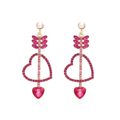 Cupid Arrow Heart Dangle Earrings Alloy Rhinestone Faux Artificial Pearl Stainless Steel Earring Post Romantic Jewelry For Women