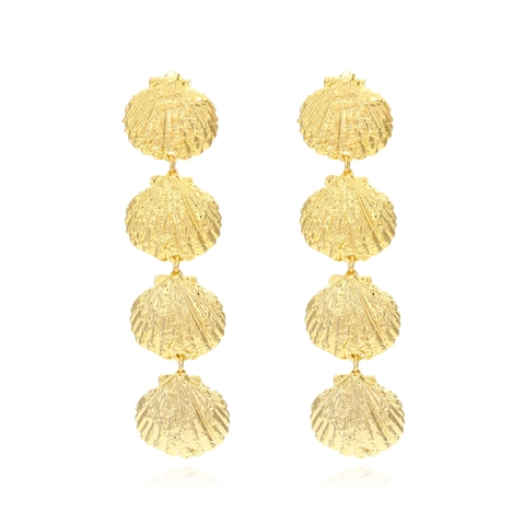Bohemian Shell Dangle Earrings Zinc Alloy Long Layered Scallop Statement Jewelry For Women Beach Resort Style
