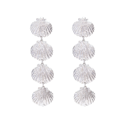 Bohemian Shell Dangle Earrings Zinc Alloy Long Layered Scallop Statement Jewelry For Women Beach Resort Style