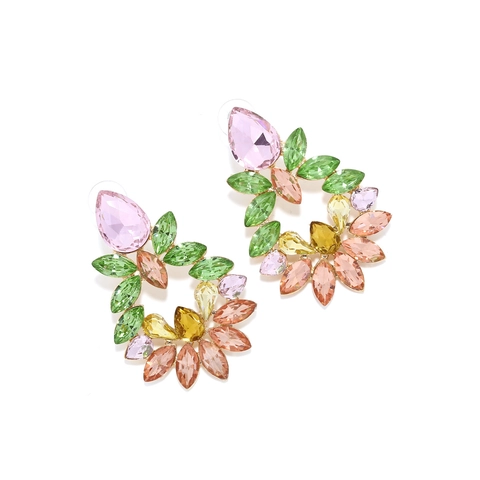 Oversized Colorful Rhinestone Floral Drop Earrings For Women Luxury Multicolored Crystal Flower Alloy Statement Jewelry