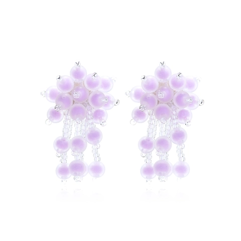 Boucles D'oreilles À Pampilles En Perles Fait Main Grappe De Fleurs Perles En Résine Mate Style Bohème Bijoux